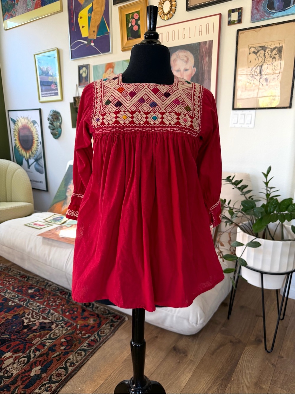 Vintage Embroidered Traditional Wear Red Peasant Loose Flowy Boho Blouse 70’s(?)